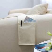 Organizador de almacenamiento para cabecera de cama de lino y algodón, bolsa colgante con bolsillos para Control remoto, cama, sofá, escritorio, soporte para TV, organizador para el hogar - Blanco - Ver 8