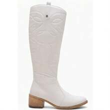 Women's Off-White Knee-High Boots, Rodeo Style, Boots With Embroidery, Casual Style - trắng - Xem 20