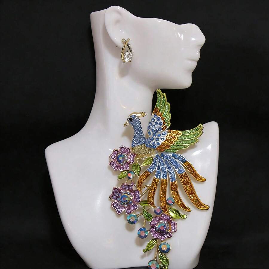 1pc Retro Heavy Industry Phoenix Brooches For Ladies,Suitable Shirt Collar Clothing Accessory, Party And Wedding Gift Valentines,Mom,Mother,Mother's Day,Gift - 彩色 - 查看 1
