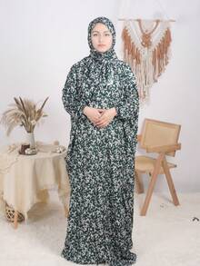 1pc Women's Loose Comfortable Small Floral Dress Women Elegant Hijab, Suitable For Daily Wear - White - View 14