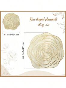 8pcs Set (4 Gold Hollow Rose PVC Placemats, 4 Gold Hollow Rose PVC Coasters), Washable, Easy To Clean, Wipe-Able, Non-Slip, Heat-Resistant, Suitable For Dining Table, Holiday, Wedding, Party Decor - Gold - View 2
