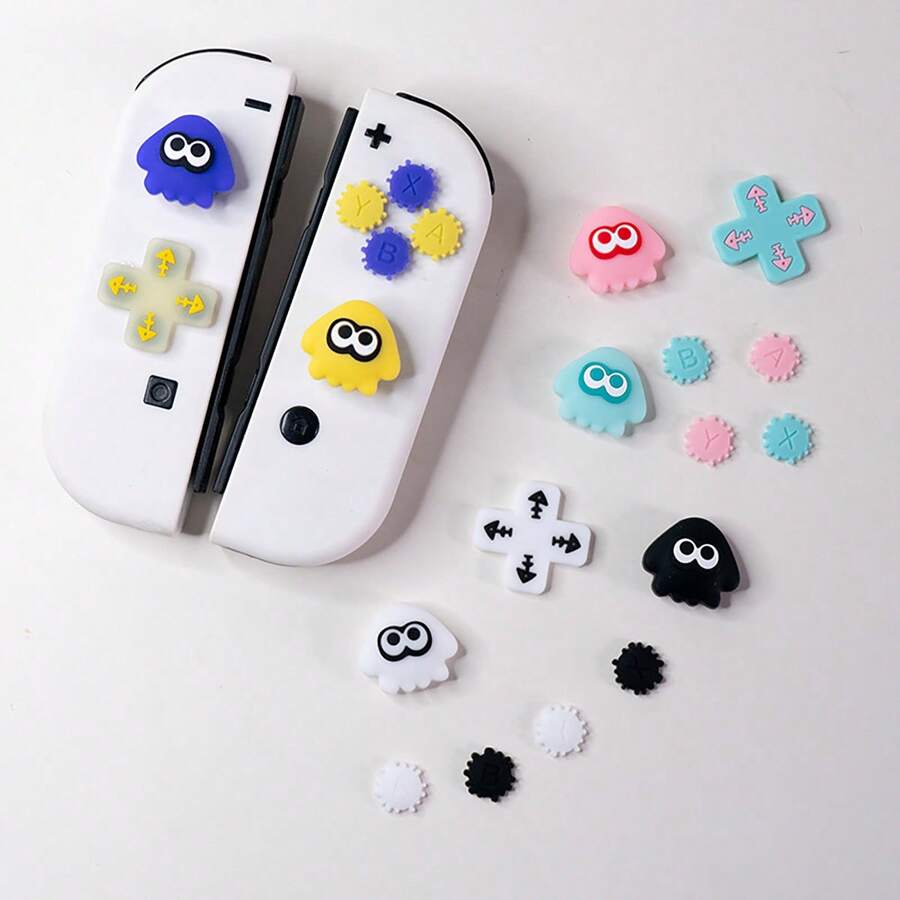 Cute Squid Directional Keys & Silicone Joystick Caps Set, ABXY Button Covers Compatible With Switch/OLED, Not Compatible With Switch Lite And Protective Cases
