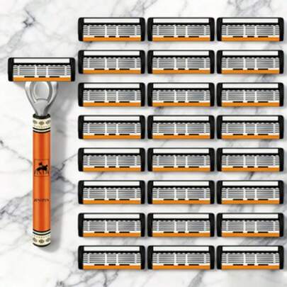 6-Blade Manual Razor 2 Razor Heads + 24 Replacement Blades | Fully Washable, One-Touch Replacement. Stainless Steel Blades For A Smooth Shaving Experience.The 6-Blade Design Meets Daily Grooming Needs, Making It An Ideal Gift For Holidays.
