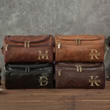 Personalized Men's Leather Toiletry Bag, Groomsmen Gifts, Engraved Dopp Kit, Gift For Him, Travel Toiletry Bag, Men's Leather Accessory Men's Toiletry Bag, Leather Toiletry Bag, Groomsmen Dopp Kit, Dopp Kit, Anniversary Gift, Wash Bag, Personalized Gift, Leather Accessory, Gift For Men, Multifunction, Versatile, Large Capacity, Lightweight, Functional - Multicolor - View 9