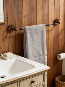 1pc Wooden & Metal Bathroom Towel Rack, Wall-Mounted Towel Bar, Natural Wood Bathroom Decor Towel Holder - Multicolor - View 3