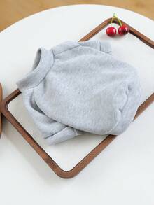 PETCIRCLE 1pc Pet Clothes, Dog/Cat Outdoor/Indoor Apparel, Comfortable Solid Round Neck Sweatshirt For Small Dogs & Puppies, Spring/Autumn - Gray - Grey - View 6