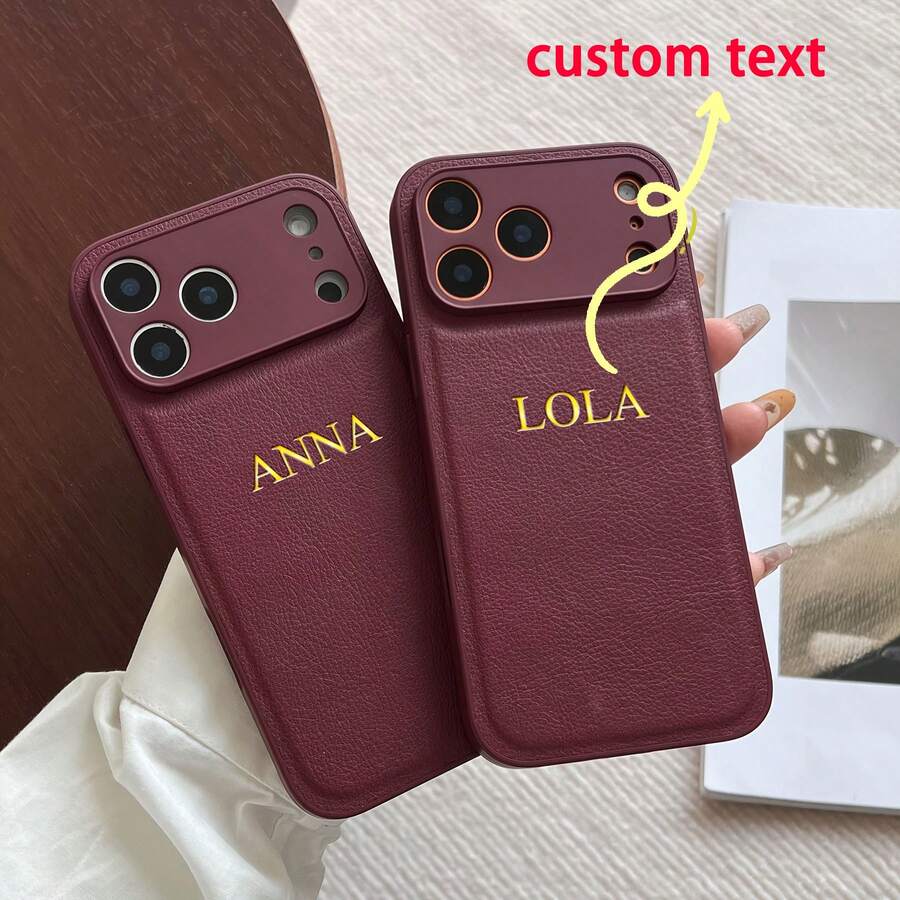 Funda de teléfono de lujo personalizada de piel sintética con inicial personalizada, compatible con iPhone 13 a 17 Pro Max y Plus, con grabado en relieve de lámina caliente 3D, diseño resistente a golpes, disponible en varios colores - Rojo - Ver 1