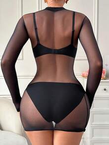 Sexy Sheer Invisible Bodystocking, Sexy Fishnet Bodystocking - Black - View 8