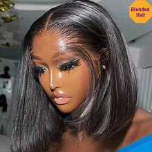 Natural Black Short Bob Straight Wigs 13x4 13x6 HD Lace Front Wig 180% Density 4x4 5x5 Glueless Pre Cut Lace Closure Wig Heat Resistant Synthetic Mixed Human Blended Hair Wig With Baby Hair Preplucked Bone Straight Hair For Women Wear And Go Pre-Cut Lace Is Available For 4*4 5x5 - Black - View 2