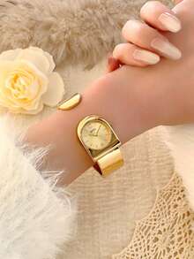 1pc Petite Gold/Silver Vintage Luxury Women's Quartz Watch, Fashionable Minimalist Elegant For Daily Wear, Birthday Gift - 金色 - 查看 3