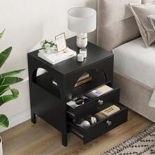 Modern Bedside Table With 2 Drawers And 1 Open Compartment, Ideal For Living Room, Bedroom And Hallway, Black, 45 X 40 X 58 Cm, 1 Unit. - Black - View 12
