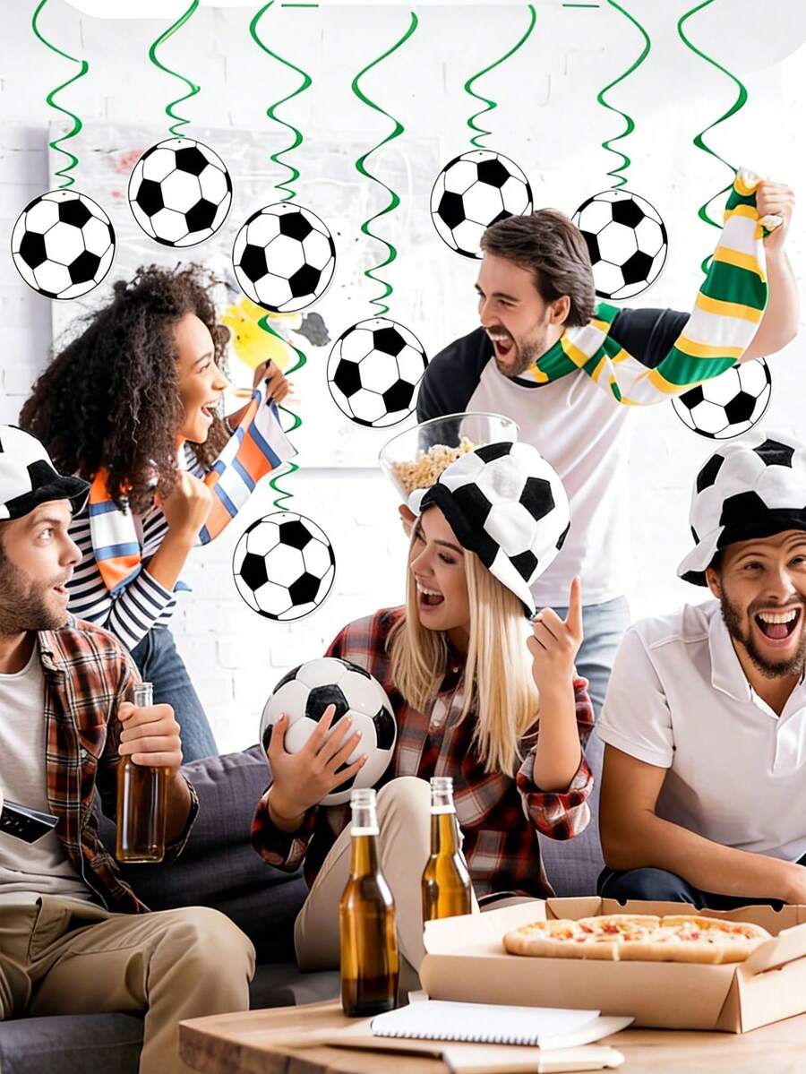 1/2 piezas Decoración colgante de fútbol con vórtice, productos de decoración de fiesta de fútbol, corona de fútbol para niños y fans, decoración de fiesta temática de deportes para baby shower y cumpleaños, impresión de un solo lado - Multicolor - Ver 1