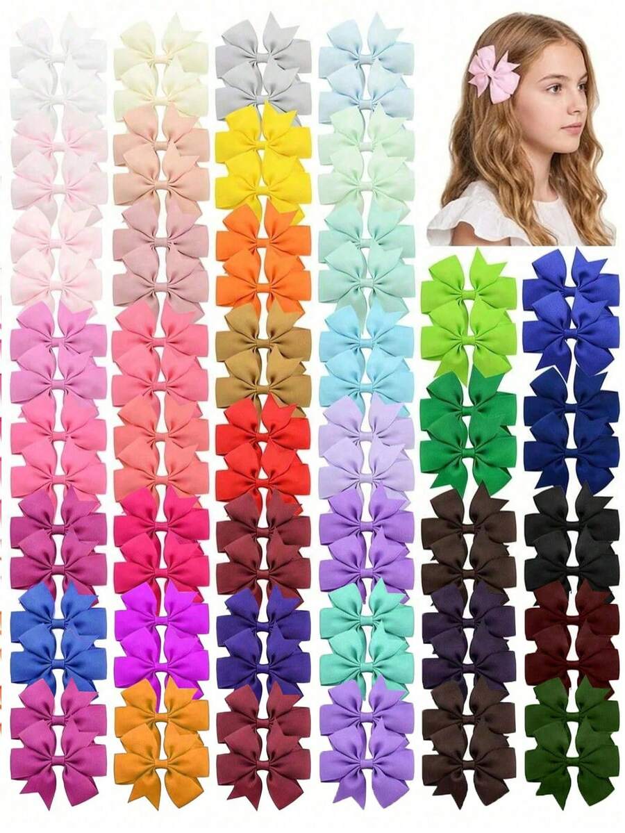 4/20/40/60pcs Random Color Ribbon Twirl Hair Clips Bow Hair Accessories Girls Teens Gift - Multicolor - View 1