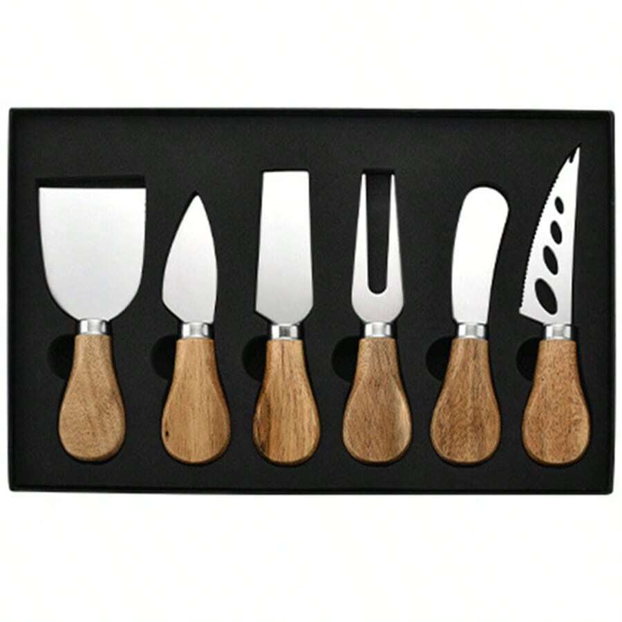 6pcs Rosewood Handle Stainless Steel Cheese Knife Set, Cheese Slicer Cutlery - View 1