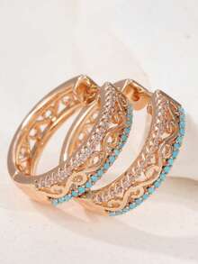 1 Pair Elegant Vintage Hoop Earrings, Women's Hollow Copper Earrings, Jewelry For Parties And Festivals, Exquisite Handmade Earrings, A Thoughtful Gift For Your Wife - Multicolor - View 8