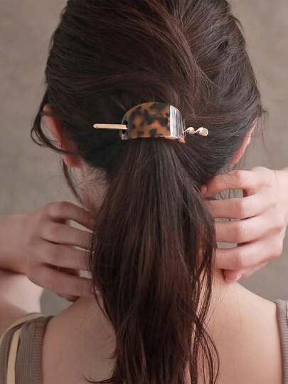 1 pieza Clip de cola de caballo de moda de aleación con tono dorado y estampado de leopardo para mujer