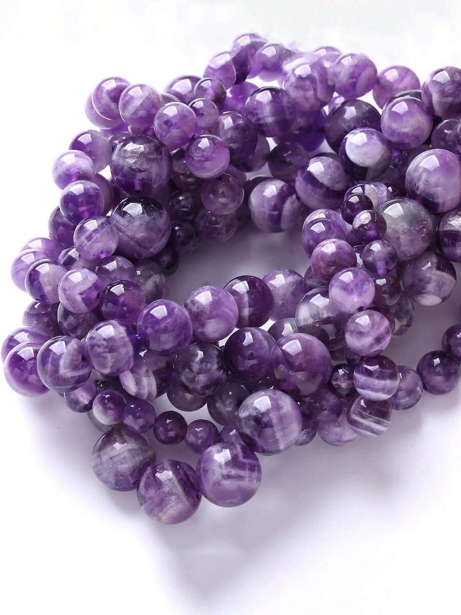 4、6、8、10毫米紫色梦幻紫水晶珠天然石英水晶石散珠，适用于珠宝制作DIY手链。 - 紫色 - 查看 1