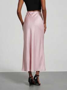 Chân váy maxi satin co giãn thời trang nữ, phù hợp cho mọi mùa, màu hồng thanh lịch, thích hợp cho mùa xuân. - Hồng - Xem 10