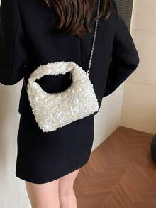 亮片单肩包，闪亮舞会包，新娘派对配饰，优雅女士包，婚礼用品，闪亮舞会钱包（随机图案），亮片 - 米色 - 查看 6