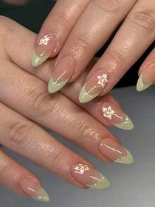 24 miếng dán móng tay acrylic hoa màu xanh lá nhạt, làm từ chất liệu acrylic chất lượng cao. Bao gồm 1 tấm dán gel jelly và 1 dũa móng tay. - Nhiều màu - Xem 6