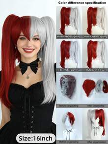 Red And White Color Block Split Wig, Heat-Resistant Fiber Material, Perfect For Anime Cosplay, ACG Conventions And Daily Personalized Styling - Multicolor - View 3