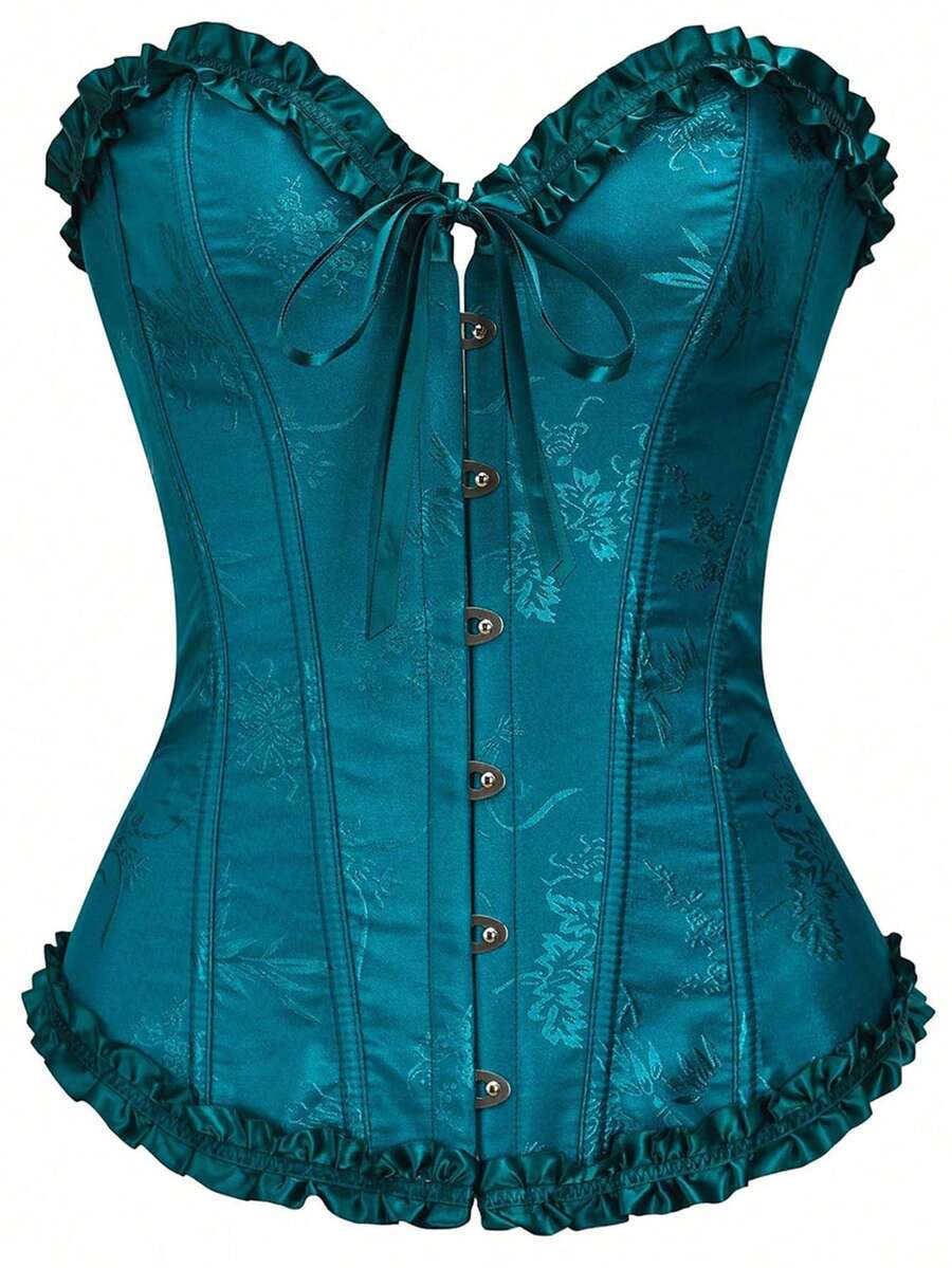 Áo corset không dây lưng buộc dây họa tiết Intarsia dành cho nữ, thích hợp cho tiệc năm mới, ngày Valentine, lễ hội, lễ tốt nghiệp và mùa hè. - Màu xanh lam - Xem 1