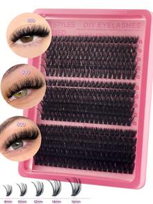 300片D型卷翘8-16mm混合假睫毛，DIY睫毛嫁接，柔软蓬松3D自然妆效，绿色底卡，轻松在家DIY睫毛，40D+50D+60D自然睫毛嫁接簇 - 查看 10