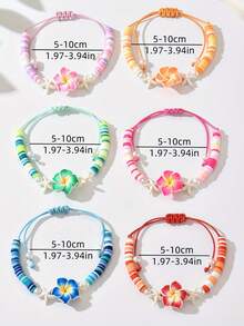 3pcs Bohemian Summer Vacation Style Soft Clay Flower Shell Braided Bracelet - Fresh Multicolor Soft Clay Flower Adjustable 2-In-1 Bracelet And Anklet, Decorated With Imitation Pearls, Suitable For Occasions Like Valentine's Day, Mother's Day, Beach Vacation, Flower Shell Bracelet, Daily Gift - Multicolor - View 10