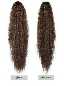 36 Inch Long Lightweight Fully Natural Curly Black Synthetic Hair Ponytail Extension, Multi-Layer Soft Drawstring Ponytail Hairpiece For Women - Rust Brown - View 4