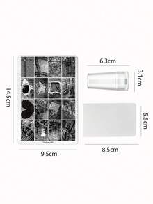 1 片牛仔布纹理美甲印花板，1 个带盖美甲印章和刮刀工具套装 - 銀色 - 查看 3