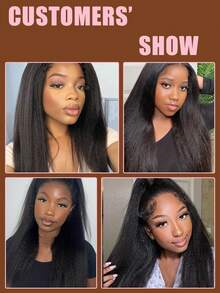 Tóc giả Yaki Straight Lace Front Blended Hair Wigs, mật độ 180%, kích thước 13x4, kiểu tóc xoăn tự nhiên, màu sắc trung bình. - Tự nhiên & Đen - Xem 7
