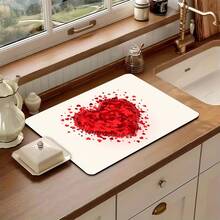 1pc Kitchen Counter Drying Mat, Absorbent Non-Slip Coffee Pad, Heat Resistant Countertop Decor For Coffee Bar, Dining Table, Multiple Styles Available - Red Heart Collage - View 8