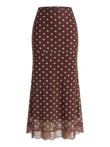 White Polka Dot Off-Shoulder Cropped Top | Tie-Front Fitted Spicy Sweet Style Blouse Suitable For Dates And Brunch - Brown - View 2
