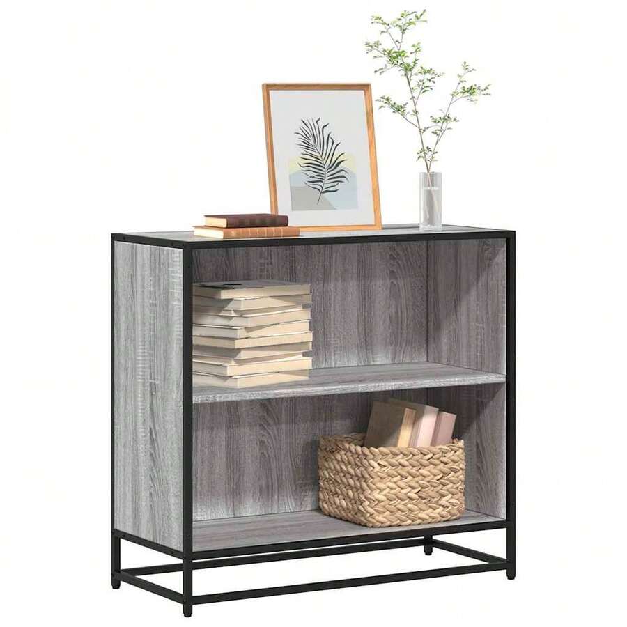 Grau Holzwerkstoff Bücherschrank 80,5x35x76cm Bibliothek Aufbewahrung Stauraum Buecher Dekoration Moderne Stabil Wohnzimmer Schlafzimmer Kueche Badezimmer Flur Diele Inneneinrichtung - Grau - Übersicht 1