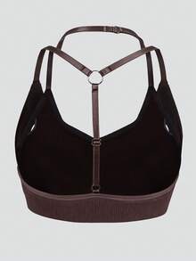 Runway Rest 2 In 1 Halter Neck Design Women's Seamless Sports Bra - Brown - View 8