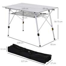Outsunny Picknick Klapptisch, Falttisch, Höhenverstellbarer Campingtisch, Inkl. Tragetasche, Aluminium, Silber, 120 x 69 x 59-78 cm - Silber - Übersicht 4