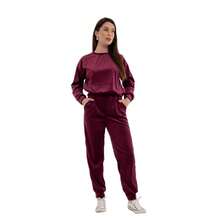 Women's Long Sleeve Velvet Set Plus Size With Pockets HF-CON-050 - 酒紅色 - 查看 1