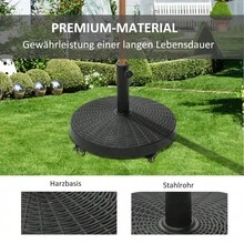 Parasol Base, 25 Kg, With Wheels, Rattan Look, For Parasols Ø38/48 Mm, Resin And Metal, Ø52 X 41 Cm - Black - View 2