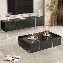 Modern High-Gloss Black TV Cabinet And Coffee Table Set - Black - View 5