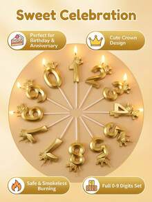 Creative Diamond Crown Numeral Birthday Candles, Suitable For Wedding Anniversary, Valentine's Day Party Decor, Luxury Shiny Autumn Home Decor, Dining Table Center Piece, And Celebration Events, Multiple Number Combinations Available - Gold - View 4