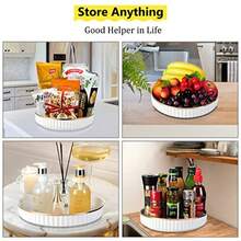 Organizador giratorio de mesa giratoria estriada Lazy Susan para cocina despensa clóset nevera encimera cambiador contenedor de almacenamiento giratorio antideslizante de 360° para especias aperitivos blanco perla 10 pulgadas - 1 paquete - Blanco perla - Ver 7