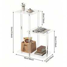 Mesa auxiliar redonda de 3 niveles de acrílico transparente, mesita de noche o soporte para plantas moderno y multicapa, adecuado para sala de estar, dormitorio o entrada - Transparente - Ver 9