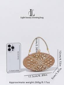 Bolso de noche ovalado mini con strass dorados, bolso de lujo con cristales, bolso de fiesta de celebridades, cartera mini accesorio - Dorado - Ver 6
