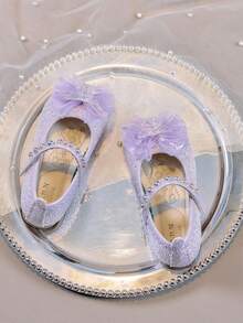 1双女童闪亮蝴蝶水钻公主玛丽珍鞋，魔术贴搭扣，适合3-12岁儿童，生日派对及其他场合 - 紫色 - 查看 5