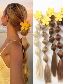 18 Inch 1 Pc Handmade Bubble Braid Ponytail Wig, Hair Extension With Clips, Heat Resistant, Suitable For Women - Multicolor - View 5