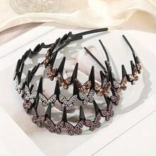 3pcs Elegant Wavy Headbands, Synthetic Zirconia Butterfly Decor, Non-Slip Plastic Hair Ties, Suitable For All Seasons, Durable, Fit For Casual And Formal Occasions - Multiple Styles - View 4