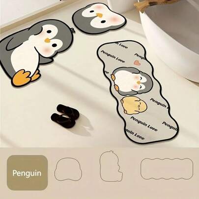 Juego de alfombras de baño antideslizantes con diseños de mascotas de dibujos animados, hechas de material de barro de diatomeas (suave), lavables, fabricadas a máquina, con forma de alfombra de baño oblonga. Alfombra de suelo de diatomita antideslizante superior con respaldo de goma antideslizante, perfecta para baño, cocina y ducha, disponible en varios tamaños [Alfombra de baño] [Alfombra de baño] [Alfombras de baño] Decoración de otoño/invierno/Roma/Decoración del hogar/Decoración de la casa
