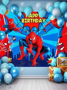 Marvel 75*95厘米生日派对装饰背景布，生日摄影横幅，涤纶纤维派对背景，复仇者联盟纸盘装饰，超级英雄桌布和餐具生日派对用品 - 多色 - 查看 1