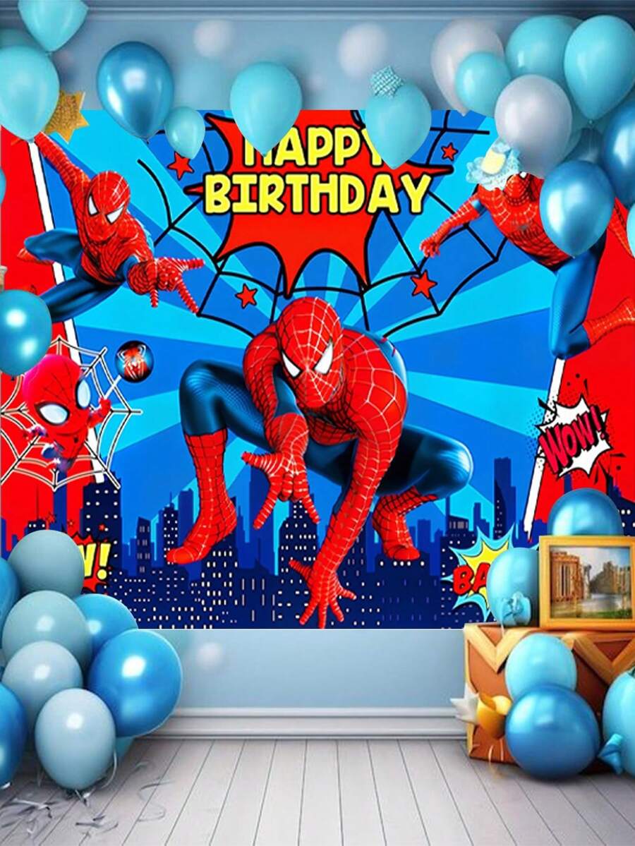 Marvel 75*95厘米生日派对装饰背景布，生日摄影横幅，涤纶纤维派对背景，复仇者联盟纸盘装饰，超级英雄桌布和餐具生日派对用品 - 多色 - 查看 1