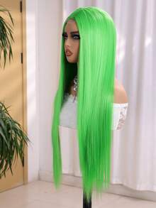 4*2 U-Part Lace Wig No Bang Wigs 30Inches Green Color Extra Long Straight Synthetic Party Wig For Women Middle Part Hairline Natural Looking Daily Party Wear Full Wig - Green - View 4